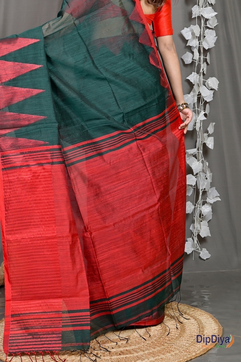 Green Cotton Blended Pariva Hand Loom Saree (348)